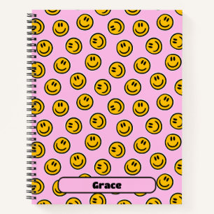 Preppy Blue Happy Face Smile Custom Aesthetic Notebook
