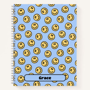Preppy Blue Happy Face Smile Custom Aesthetic  Notebook