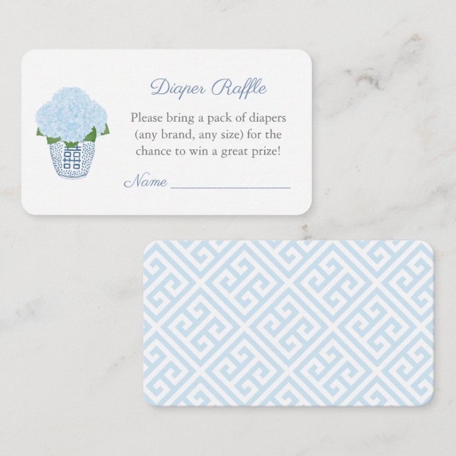 Preppy Blue Hydrangeas Diaper Raffle Baby Shower Enclosure Card (Front/Back)