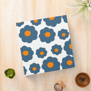 Preppy Blue Orange Hippie Flower Pattern Binder
