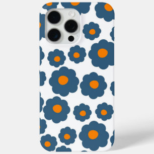 Preppy Blue Orange Hippie Flower Pattern iPhone 15 Pro Max Case