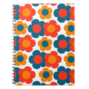 Preppy Blue Orange Hippie Flower Pattern   Notebook