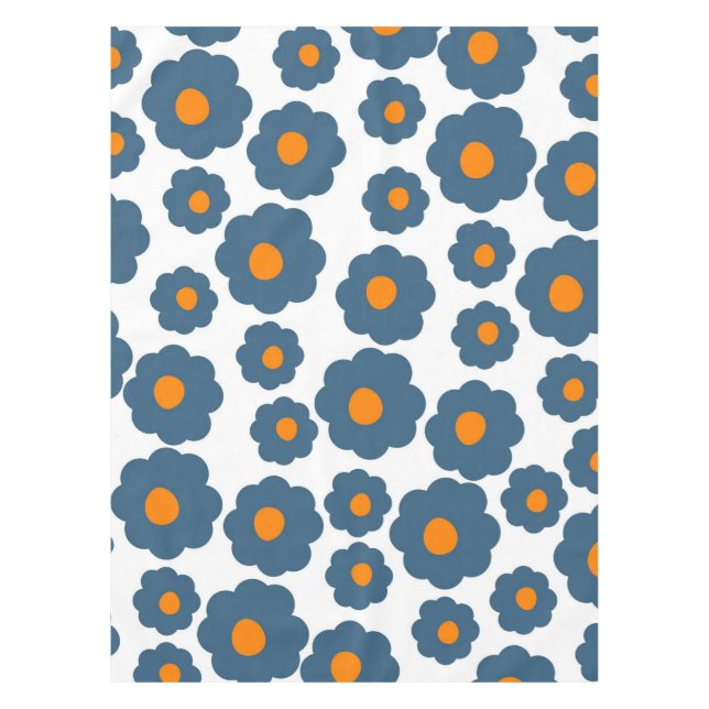 Preppy Blue Orange Hippie Flower Pattern Tablecloth (Front)