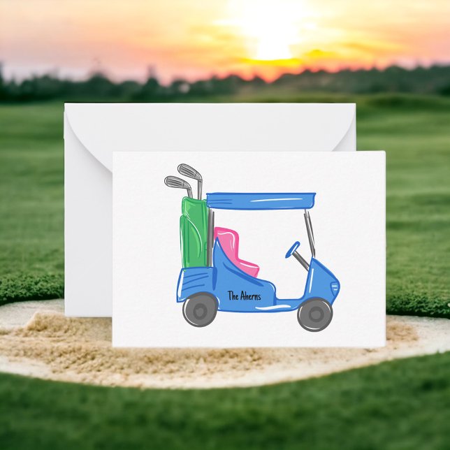 Preppy Blue Personalized Golf Cart Note Card (Creator Uploaded)