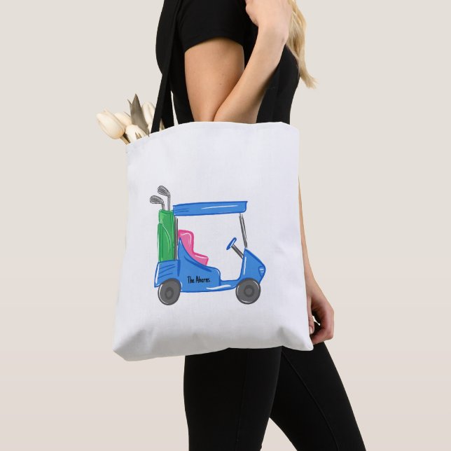 Preppy Blue Personalized Golf Cart Tote Bag (Close Up)