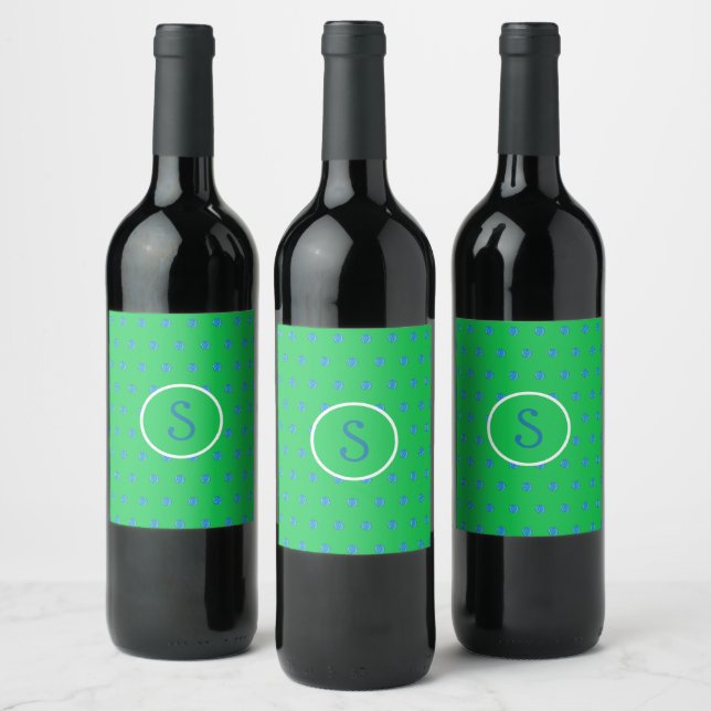 Preppy Blue Pickleball Green Initial Wine Label (Bottles)
