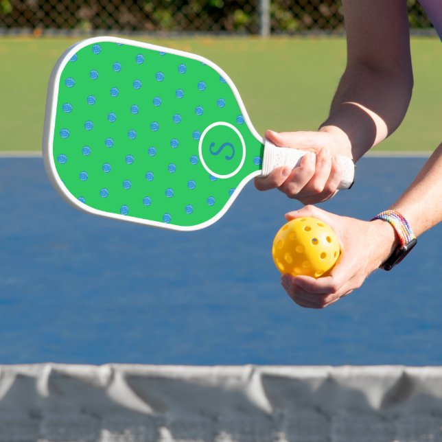 Preppy Blue Pickleball Green Monogram Pickleball Paddle (Insitu)