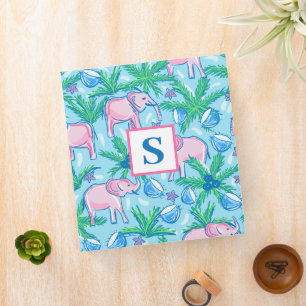 Preppy Blue Pink Green Elephant Monogram Binder