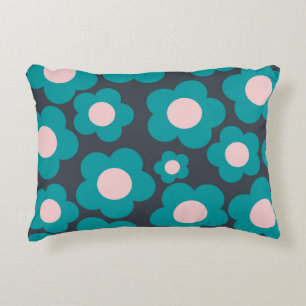 Preppy Blue Pink Hippie Flower Pattern Accent Pillow