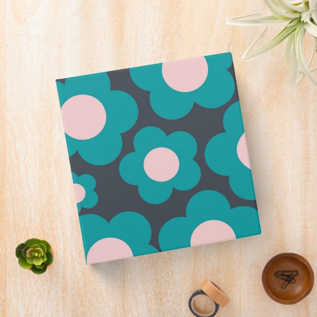 Preppy Blue Pink Hippie Flower Pattern Binder (In Situ)