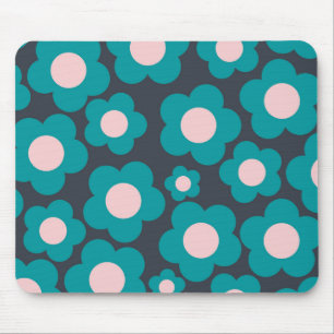 Preppy Blue Pink Hippie Flower Pattern Mouse Pad