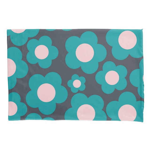 Preppy Blue Pink Hippie Flower Pattern Pillowcase (Front)
