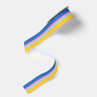 Preppy Blue Pink Yellow Striped Ribbon | Bright Grosgrain Ribbon