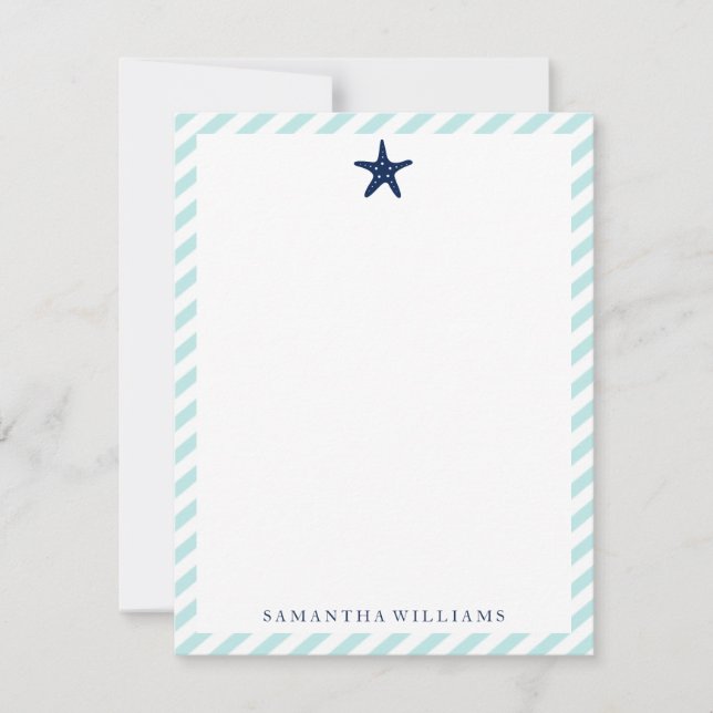 Préppy Blue Starfish sur les cartes de notes de Mi (Devant)