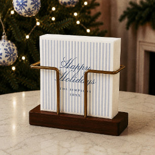 Preppy Blue Stripe Christmas Holiday Napkin
