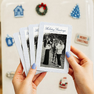 Preppy Blue Stripe Christmas Holiday Photo Magnet