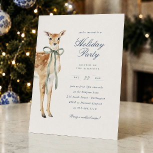 Preppy Blue Stripe Deer Holiday Christmas Party Invitation