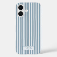 Preppy Blue Stripe Monogramme Joli iPhone 16 Coque