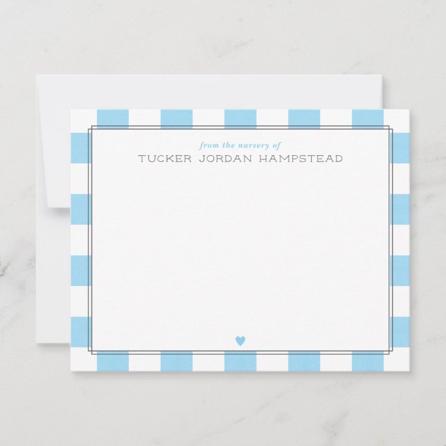 Preppy Blue Stripes & Heart Baby Boy Thank You Card (Front)