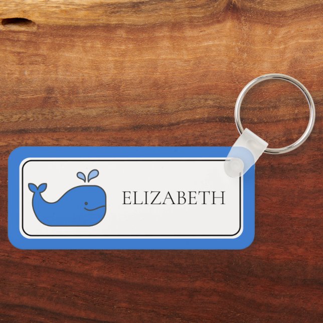 Preppy Blue Whale Personalized Keychain (Front)