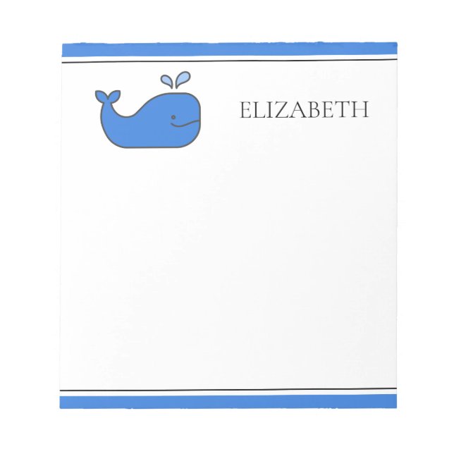 Preppy Blue Whale Personalized Notepad (Front)