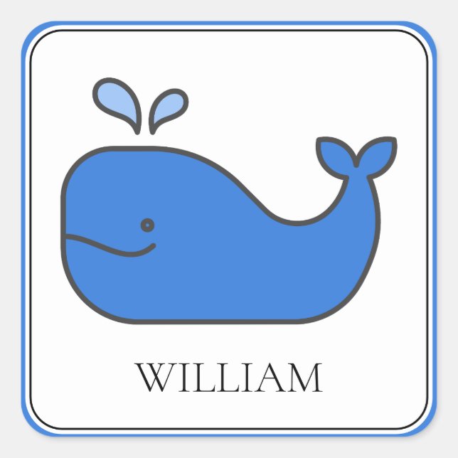 Preppy Blue Whale Personalized Square Sticker (Front)