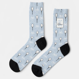 Preppy Blue White Bow Golf Pattern Monogram Socks