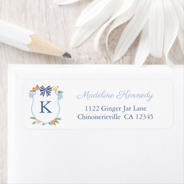 Preppy Blue White Holidays Monogram Return Address (Insitu)