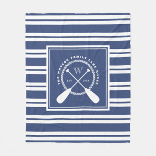 Preppy Blue White Lake House Monogram Fleece Blanket