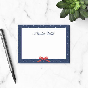 Preppy Blue with White Polka Dot Red Ribbon Post-it Notes