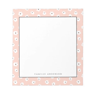 Preppy Blush Floral Dots Pattern Personalized Notepad