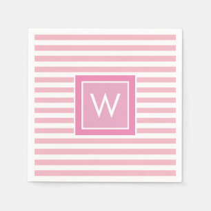 Preppy Blush Pink and White Stripe Monogram Napkin