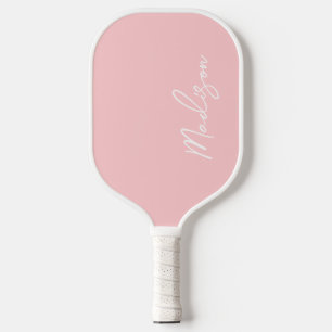 Preppy Blush Pink Handwritten Script Monogrammed Pickleball Paddle