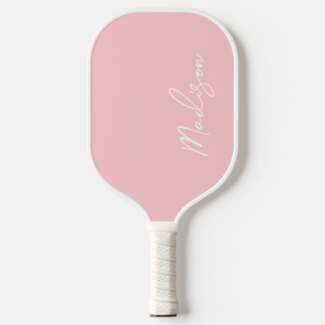 Preppy Blush Pink Handwritten Script Monogrammed Pickleball Paddle (Front)
