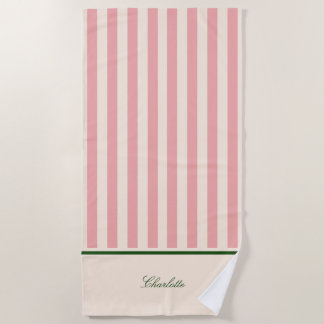 Preppy Blush Pink Stripe Beach Towel