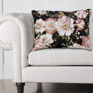 Preppy bohemian country girly chic black floral accent pillow
