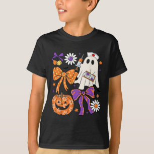 Preppy Boho Floral Nurse Ghost Coquette Bow Hallow T-Shirt