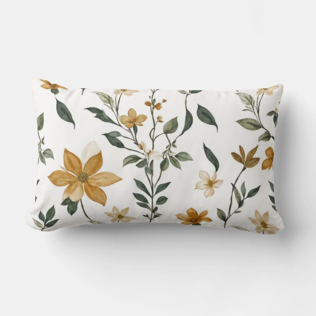 Preppy Boho Floral Vines and Petal Pattern Pillow (Front)
