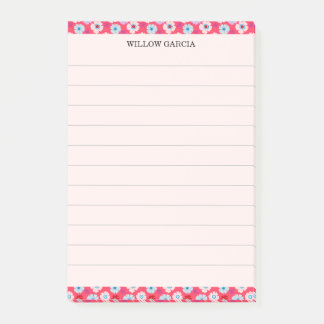 Preppy Botanical Chic Red/Pink Floral Lined Custom Post-it Notes