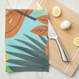 Preppy botanical pattern blue orange pretty colour kitchen towel