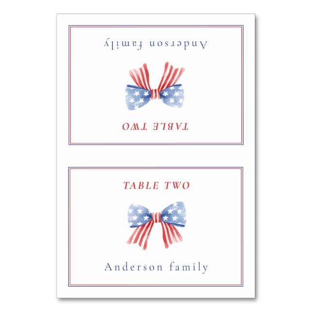 Preppy Bow 4th of July BBQ Foldable Name Card (Front)