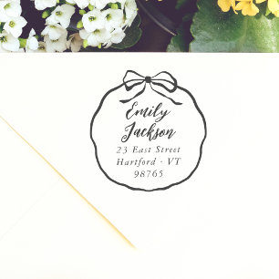 Preppy Bow Coquette Calligraphy Return Address Self-inking Stamp