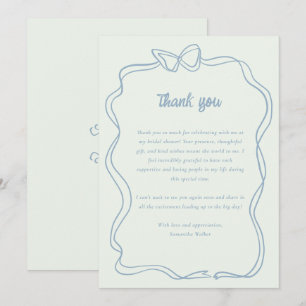 Preppy Bow Mint Green Blue Bridal Shower Thank You Card