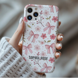 Preppy Bow Pattern Personalized Name iPhone Case