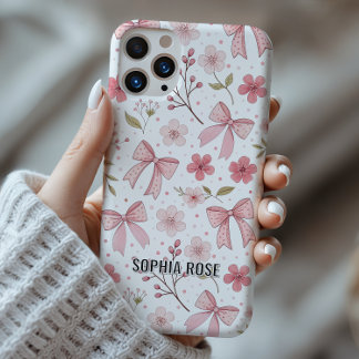 Preppy Bow Pattern Personalized Name iPhone Case