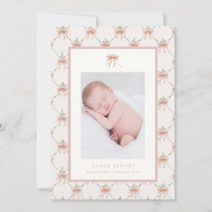 Preppy Bow Trellis Cute Birth Announcement