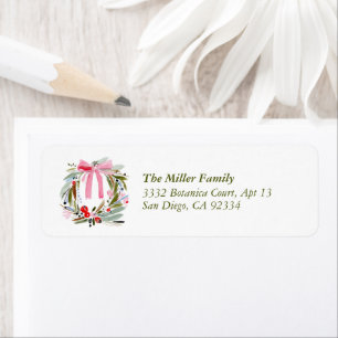 Preppy Bow Watercolor Wreath Cute Return Address