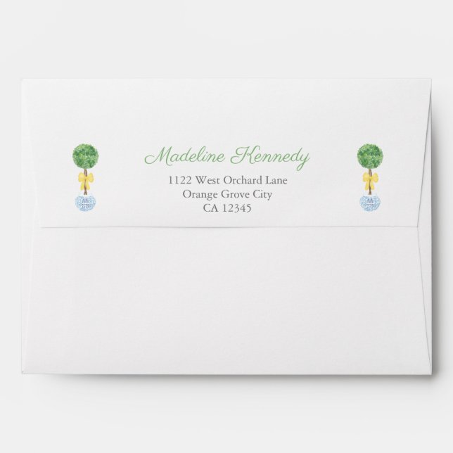 Preppy Boxwood Yellow Bow Spring Return Address Envelope (Back (Top Flap))