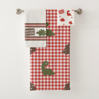 Preppy Boys Dinosaur Gingham -  Brown Green & Red