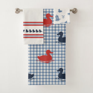 Preppy Boys Duck & Gingham Navy Red Smoke Blue Bath Towel Set
